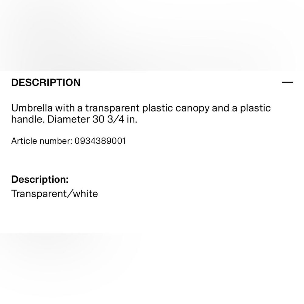 H&M Clear Umbrella with White‎ Handle - Picture 9 of 9
